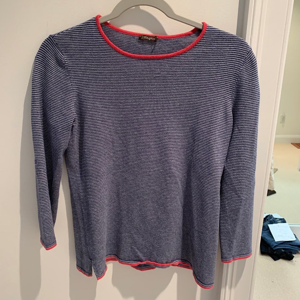 Thin Blue and White Striped Sweater w/ red lining